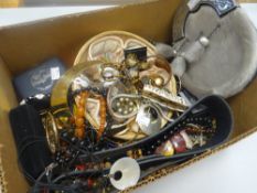A box of costume jewellery and accessories ETC (possibly small number of hallmarked items but due to