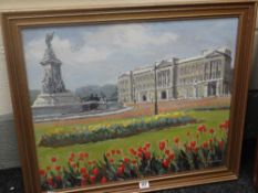 GENE MOORE oil on canvas - front view of Buckingham Palace, signed, 50 x 60cms