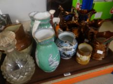 A collection of antique jugs ETC including graduated classical decoration trio, five copper lustre