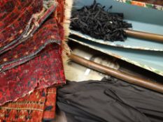 An antique parasol and two walking sticks, two Persian antique carpets ETC