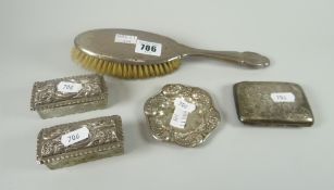 A parcel of silver / part-silver items including floral engraved cigarette box Please note: not