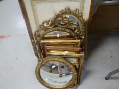 Parcel of mainly gilt framed pictures together with similar framed small mirrors