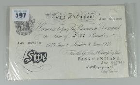Bank of England £5 white note, chief cashier Peppiatt