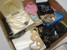 A box of modern costume jewellery including bead necklaces ETC (possibly small number of