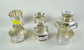 PARCEL OF SILVER ITEMS to include inkwell, egg cup, four napkin rings