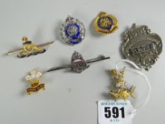 REGIMENTAL PIN-BADGES and other similar items including 15ct yellow gold and enamel Royal