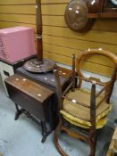 PARCEL OF THREE SUTHERLAND TABLES, standard lamp and two balloon-backed hall chairs