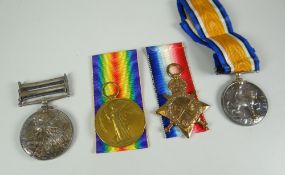 MEDALS three WWI medals with ribbons together with a South Africa medal with two bars, 'South