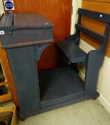 VINTAGE PAINTED PINE TEACHERS/SCHOOL DESK with cupboard front and on castors