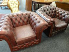 LEATHER BUTTON BACKED CHESTERFIELD TYPE CLUB CHAIR together with another similar (2)