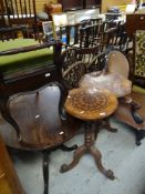 ANTIQUE OAK CIRCULAR TABLE, piano stool, lamp tables etc