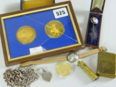 VARIOUS SMALL COLLECTABLES to include cased Nazi enamel pin, America lighter, propelling sewing