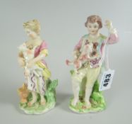 A PAIR OF DERBY PORCELAIN FIGURINES modelled with a pet dog and lamb, 13cms high