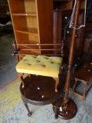 PARCEL OF FURNITURE TO INCLUDE towel rail, standard lamp, stool and circular table
