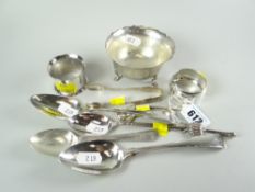 A PARCEL OF SILVER TABLEWEAR including sugar basin, two napkin rings and sundry flat-ware 8ozs