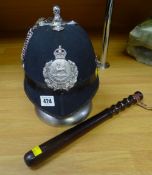 GLAMORGAN CONSTABULARY POLICE HELMET & TRUNCHEON circa 1950s