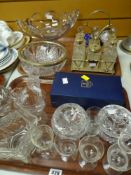 TWO TRAYS OF MIXED GLASSWARE including paperweights, glass bowls etc.
