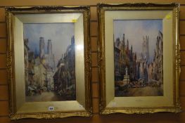 CECIL JACK KEATS watercolours, a pair - titles to both 'Orleans' and 'Bruges', both signed, both