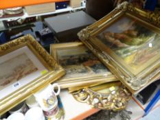 A PARCEL OF GILT FRAMED PICTURES, PRINTS & MIRROR