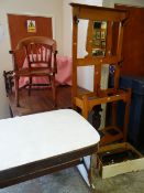 A VINTAGE LIGHT OAK ART NOUVEAU STYLE MIRROR-BACKED HALLSTAND, together with a vintage refectory