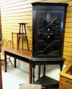 VINTAGE MAHOGANY CONSOLE TABLE, together with two wooden planter stands, together with a dark oak
