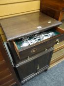 MID-C20TH CANTEEN CHEST AND CUPBOARD containing assorted silver plated cultery, corkscrews etc.