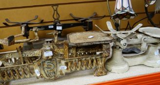 THREE VINTAGE CAST METAL WEIGHING SCALES
