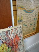 A PARCEL OF VINTAGE EDUCATIONAL WALL HANGINGS relating to water supply and a vintage French map of