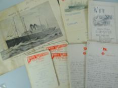 A SUPER PARCEL OF WHITE STAR LINE EPHEMERA from the early part of the twentieth century and mainly