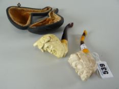 MEERSCHAUM PIPE in the form of a bearded man, together with another gentleman's smoking pipe in