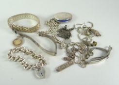 A PARCEL OF SILVER/WHITE METAL JEWELLERY including ingots, vintage rugby pendants, regimental pin,