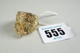 RING being a 9-carat yellow gold ring of saddle design in associated ring box 15.7 grams