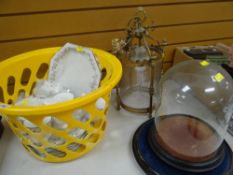 PARCEL OF JOHNSON BROTHERS ETERNAL BEAU TEAWARE gilt metal ceiling light and glass display dome