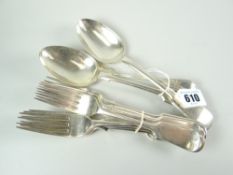 SIX HALLMARKED SILVER FORKS, together with two matching silver tablespoons and a silver butter knife