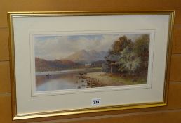 EAW watercolour - Scottish Highland scene with river and figures monogrammed and dated 1894 17.5 x