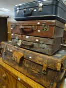 TWO VINTAGE LEATHER SUITCASES, Leather trunk etc.