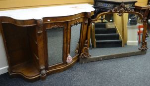 VICTORIAN WALNUT MIRROR BACKED SIDEBOARD having marble top above mirror doors raised on serpentine