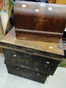 TWO METAL DOCUMENT CHESTS with stencilled dates 1862-3-4 and 1867, together with a vintage cased