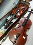 TWO VINTAGE VIOLINS, one cased