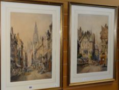 CECIL JACK KEATS watercolour, a pair - entitled 'Antwerp' and 'Bacharach', signed, 48 x 31cms