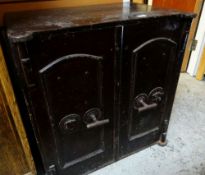 A VINTAGE TWO DOOR WROUGHT-IRON FLOOR SAFE (with key)