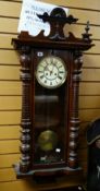 VINTAGE MAHOGANY VIENNA WALL CLOCK with circular Roman numeral dial