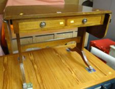A REPRODUCTION DROP FLAP INLAID MAHOGANY SOFA TABLE