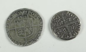 TWO EARLY COINS comprising Great British silver hammered Elizabeth I shilling dated 1581 and another