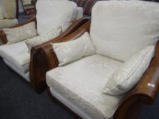 MODERN HARDWOOD BERGERE-TYPE CANED PAIR OF CONSERVATORY TYPE ARMCHAIRS (2)