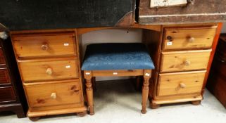 A HONEY PINE DRESSING TABLE AND STOOL