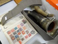 A MIXED PARCEL OF COLLECTABLES including Masonic items, hunting horn, early C20th partially