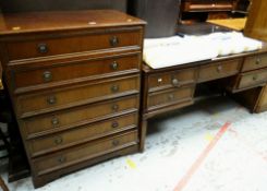 A REPRODUCTION MAHOGANY SIX-DRAWER CHEST OF DRAWERS together with a matching mirror-backed