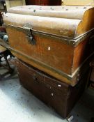 TWO VINTAGE METAL TRUNKS WITH CARRY HANDLES