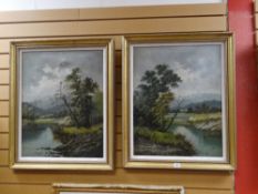 E MORGAN oil on canvas, a pair - both entitled verso Lake Bala and signed verso 62 x 49cms